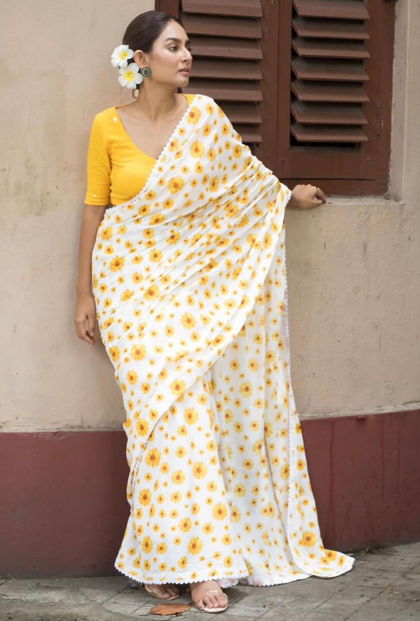 MG 262 Plain Linen Printed Sarees Catalog